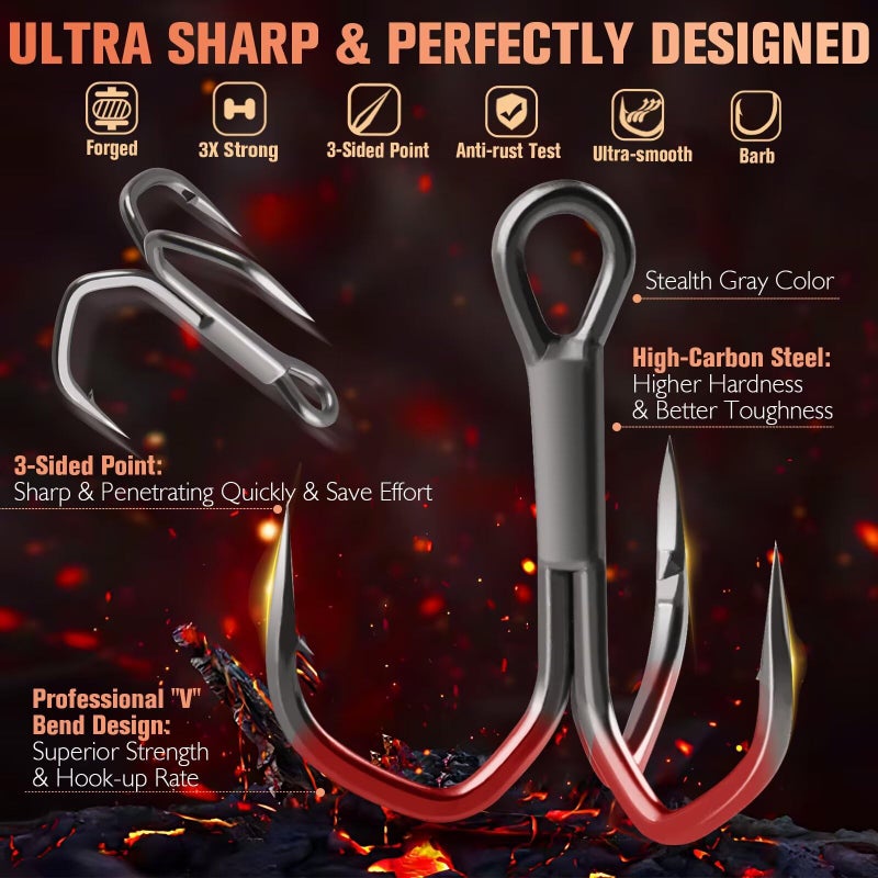 Dovesun Fishing Treble Hooks 3X Strong Professional V Ptfe Coating Treble Fishing Hooks For Saltwater Freshwater 50Pcs Size #4 - Image 3