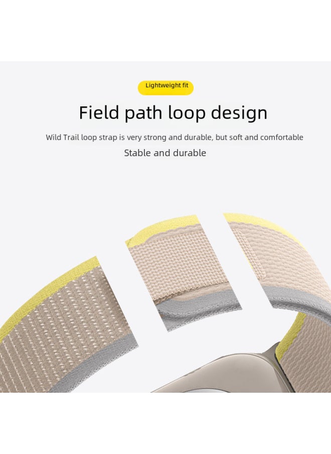 Generic For Apple Watch 345678 Generation Ultra Wild Trail Loop Iwatch8 For Apple Nylon Watch With Velcro-Color:44/45/46/49mm Yellow With Beige-03  - Image 4
