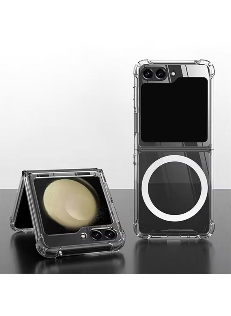 Magnetic Clear Case for Samsung Galaxy Z Flip 5 5g, Support Magsafe and Wireless Charger, Transparent Shockproof and Drop-Proof Phone Back Cover for Galaxy Z Flip 5  - Image 2