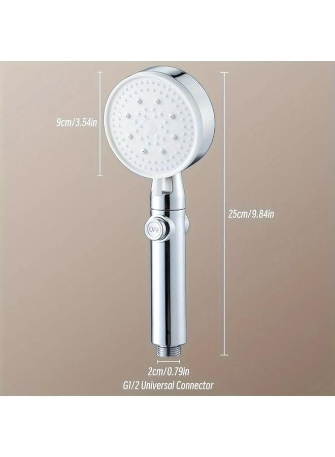 White 5 Speed Handheld Shower Head With One Button Water Stop Booster Spray - Image 4