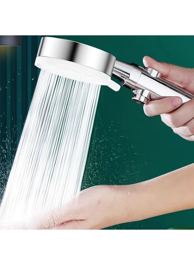 White 5 Speed Handheld Shower Head With One Button Water Stop Booster Spray - Image 3