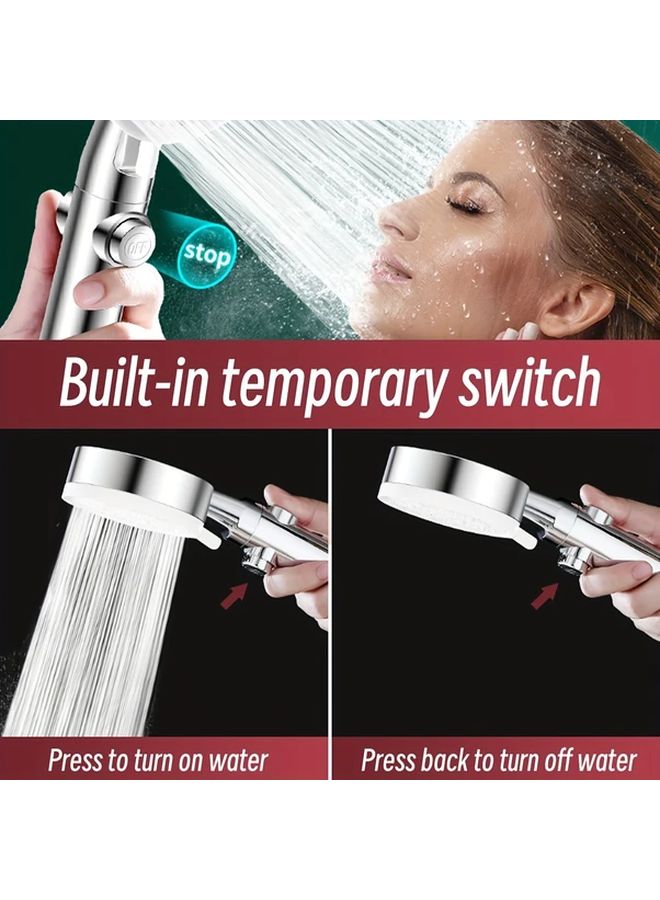 White 5 Speed Handheld Shower Head With One Button Water Stop Booster Spray - Image 5