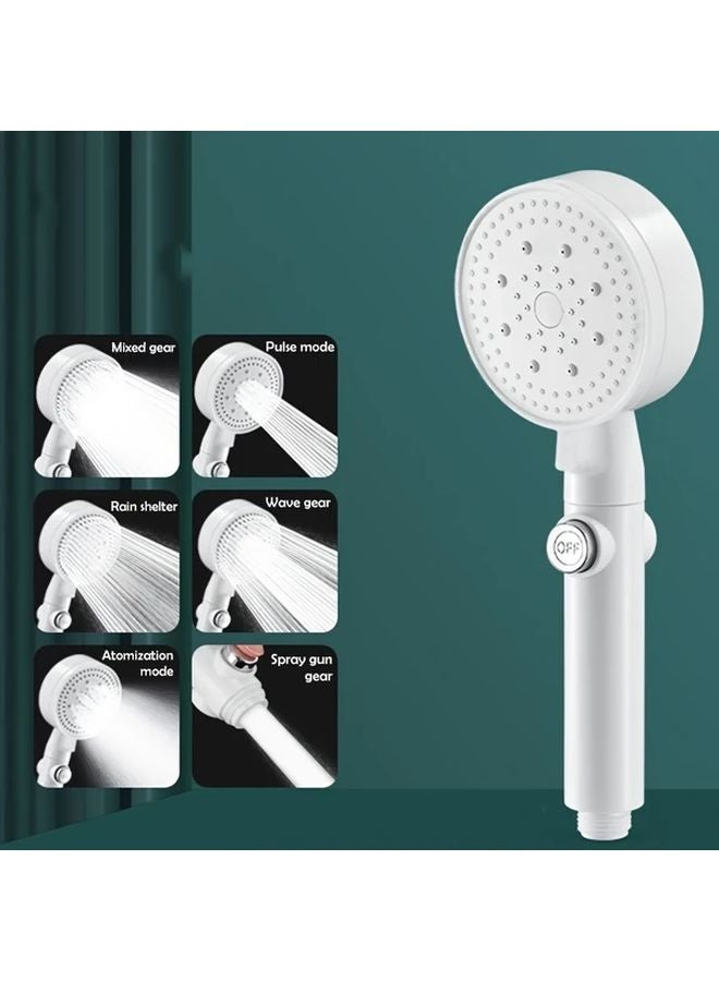 White 5 Speed Handheld Shower Head With One Button Water Stop Booster Spray - Image 1