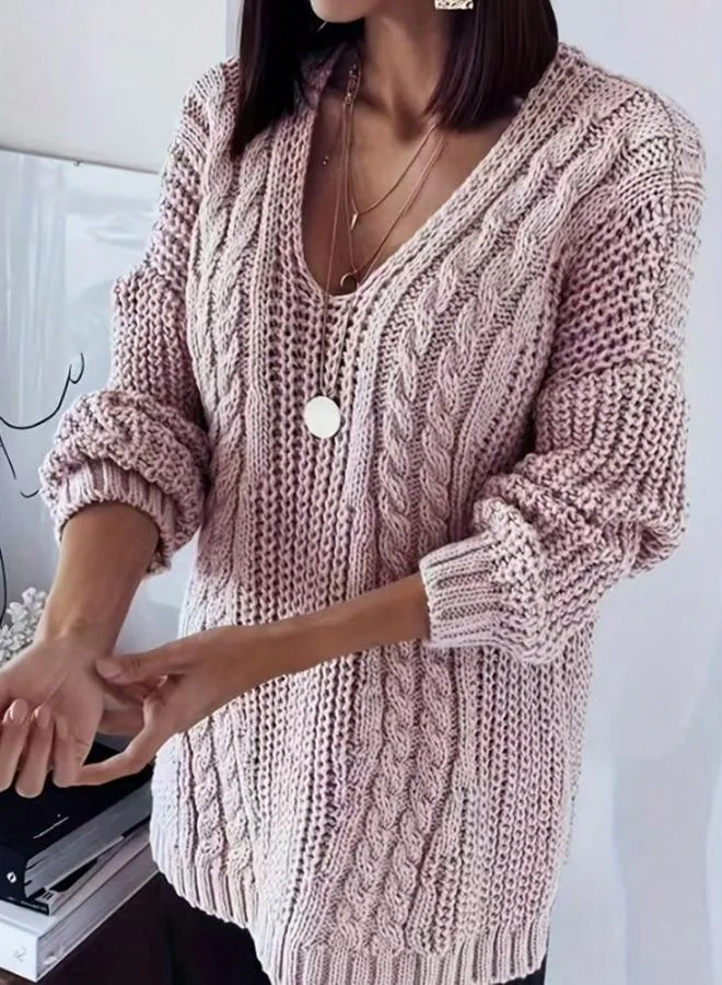 Take Two Take Two Plus Size V Neck Cable Knit Sweater