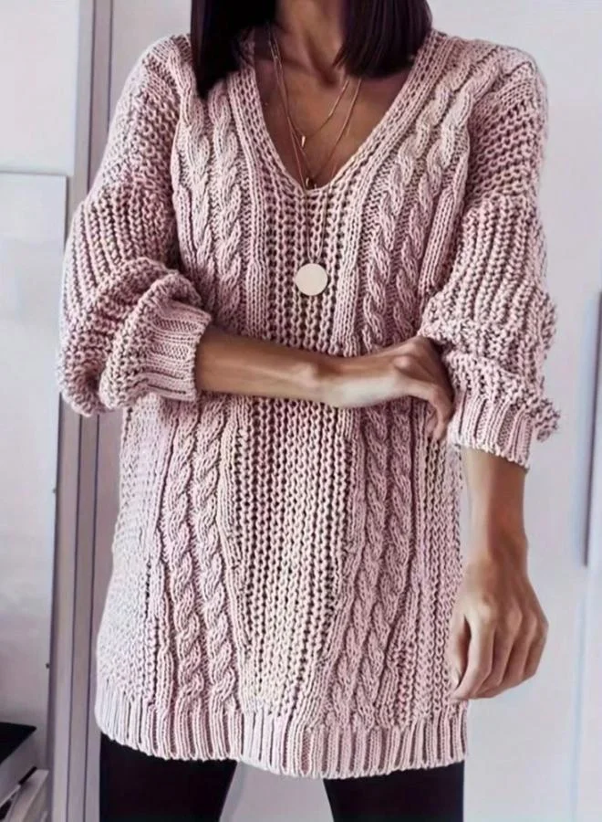 Take Two Take Two Plus Size V Neck Cable Knit Sweater