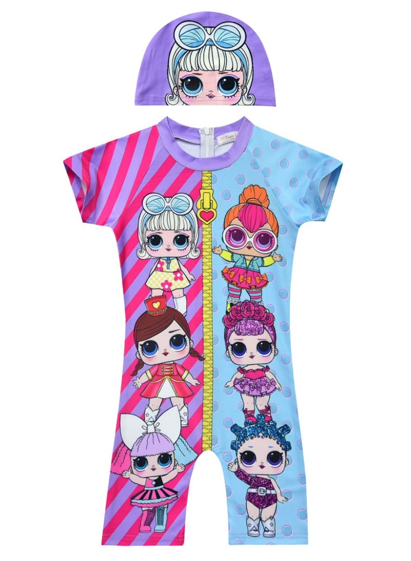 LOL Surprise Dolls irls Swimsuits One-Piece Bathing Suits with Hat Summer Beach Water Sport Short Swimsuit with Cartoon Pattern for 2-8 Years Old - Image 1