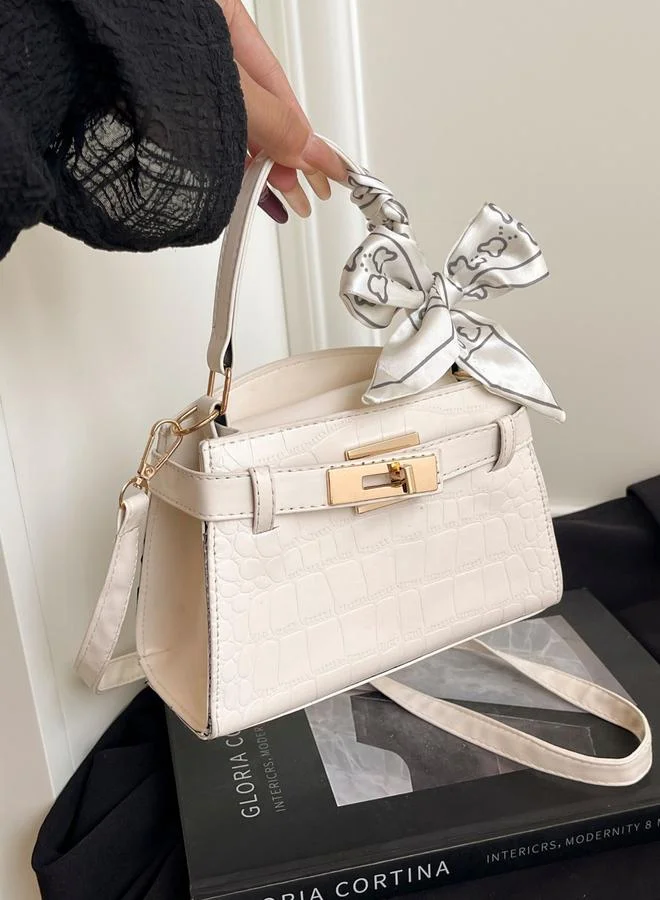Take Two White Croc-Skin Textured Shoulder Bag