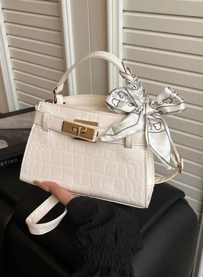 Take Two White Croc-Skin Textured Shoulder Bag