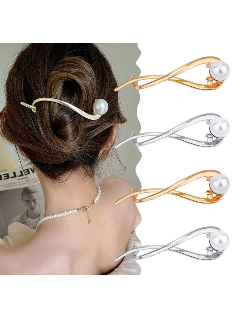 Ahoney Ahoney 4 Pcs Pearl Barrettes for Women  42 French Hair Clips with Fancy Pearls for Thick Hair SilverGold 