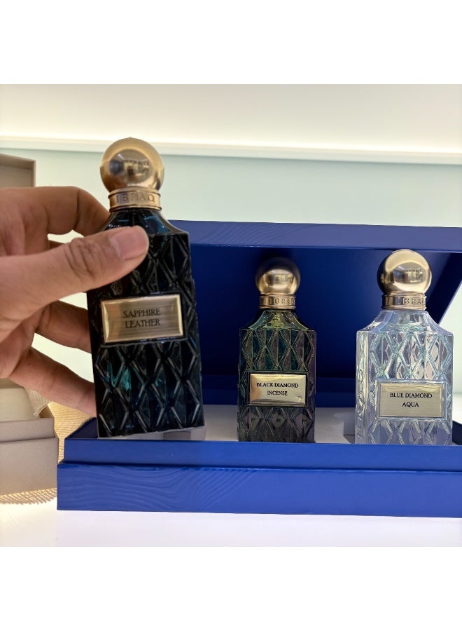 Ibraq Diamond Collection  Blue Wish 2 75 ml *3 perfume : Blue Diamond Aqua , Black Diamond Incense , Sapphire Leather - Image 1
