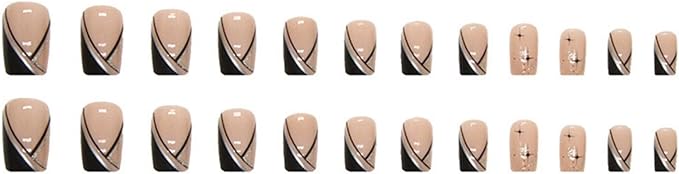 JUSTOTRY 24 Pcs Black Press on Nails Coffin Designs Gold Swirl Long False Nails Pretty Stick on for Women Glossy French Ballerina Medium for Art Gifts - Image 4