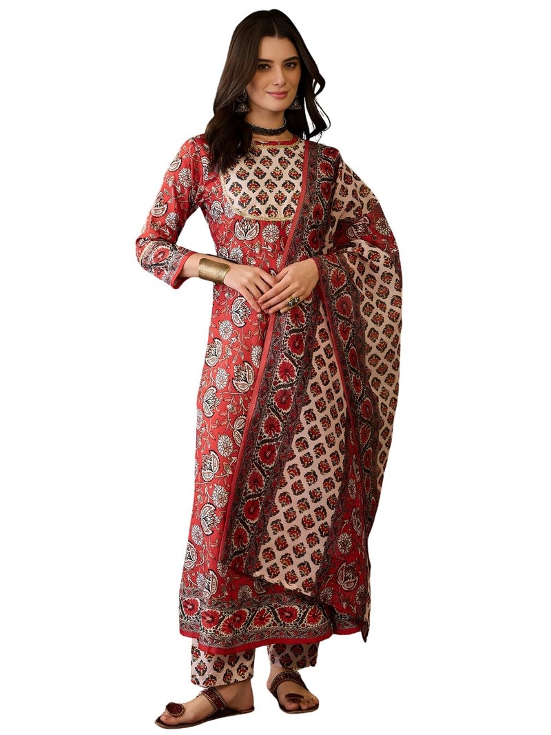 Naixa Women's Rayon Printed A-Line Kurta with Pant and Dupatta Sets (NX2-725-Maroon-XXL) - Image 1