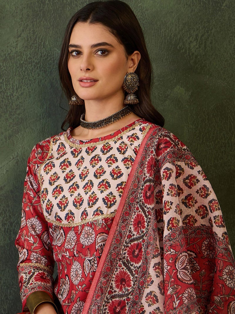 Naixa Women's Rayon Printed A-Line Kurta with Pant and Dupatta Sets (NX2-725-Maroon-XXL) - Image 5