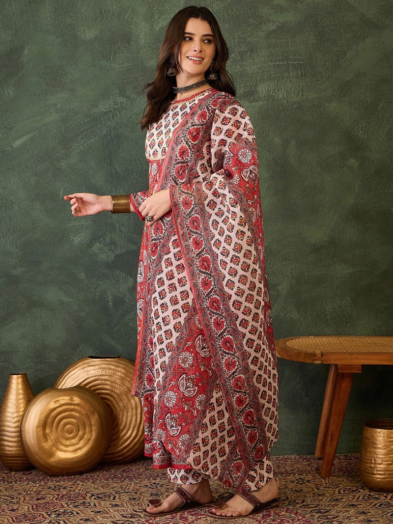 Naixa Women's Rayon Printed A-Line Kurta with Pant and Dupatta Sets (NX2-725-Maroon-XXL) - Image 3