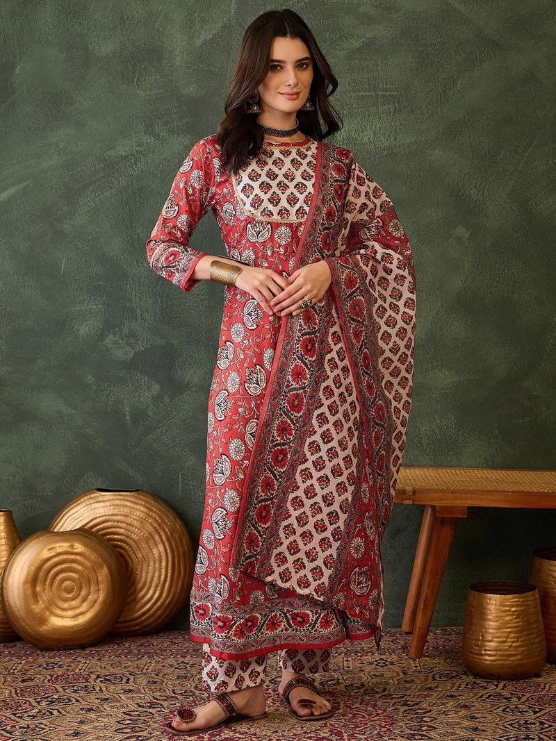Naixa Women's Rayon Printed A-Line Kurta with Pant and Dupatta Sets (NX2-725-Maroon-XXL) - Image 2