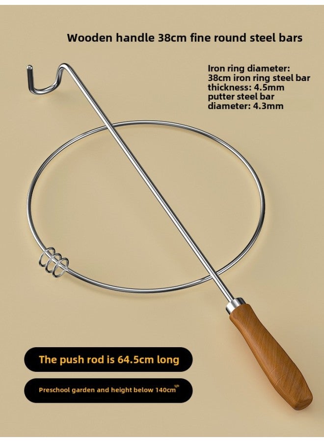 Iron Ring Rolling Iron Ring Children Rolling Iron Ring Push Ring Primary School Students Rolling Iron Ring Old-fashioned Push Iron Ring Adult Nostalgic Toy-Specifications:Wooden Handle + 38cm Thin Round Steel Bar  - Image 1