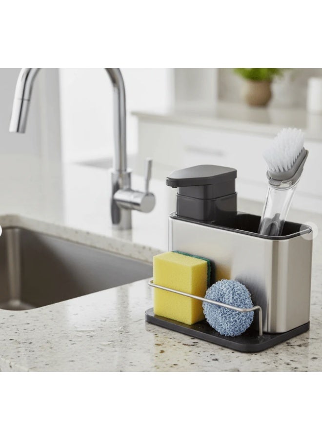 أي كي دي سي منظم حوض المطبخ الفاخر المصنوع من الفولاذ المقاوم للصدأ من AKDC مع موزع صابون مدمج وحامل إسفنجة وحامل فرشاة - نظام تخزين كامل للحوض (180×128×188 مم) - Image 2