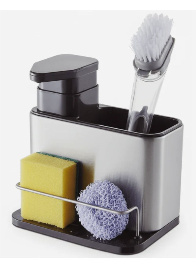 أي كي دي سي منظم حوض المطبخ الفاخر المصنوع من الفولاذ المقاوم للصدأ من AKDC مع موزع صابون مدمج وحامل إسفنجة وحامل فرشاة - نظام تخزين كامل للحوض (180×128×188 مم) - Image 1