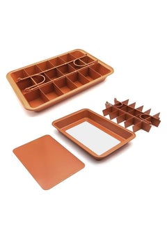18-Piece Copper Brownie Pan Set with Dividers, Non-Stick Surface, Removable Base (Multicolor)