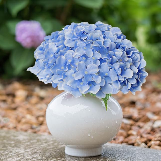 Cherica 20 Pcs Blue Hydrangea Artificial Flowers Bulk, Faux Hydrangea Flowers Heads, Artificial Fake Silk Hydrangea Flowers with Stems, Blue Flowers Artificial for Decoration Wedding Décor - Image 4