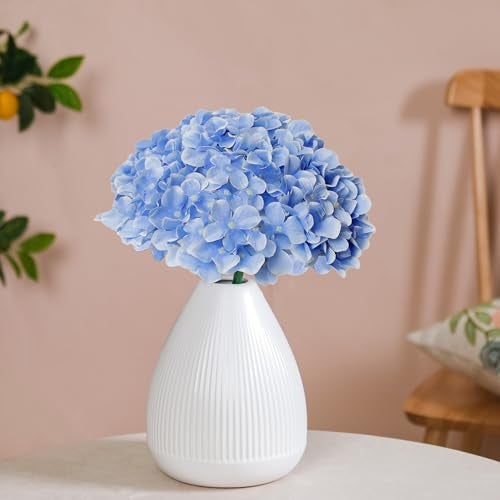 Cherica 20 Pcs Blue Hydrangea Artificial Flowers Bulk, Faux Hydrangea Flowers Heads, Artificial Fake Silk Hydrangea Flowers with Stems, Blue Flowers Artificial for Decoration Wedding Décor - Image 5