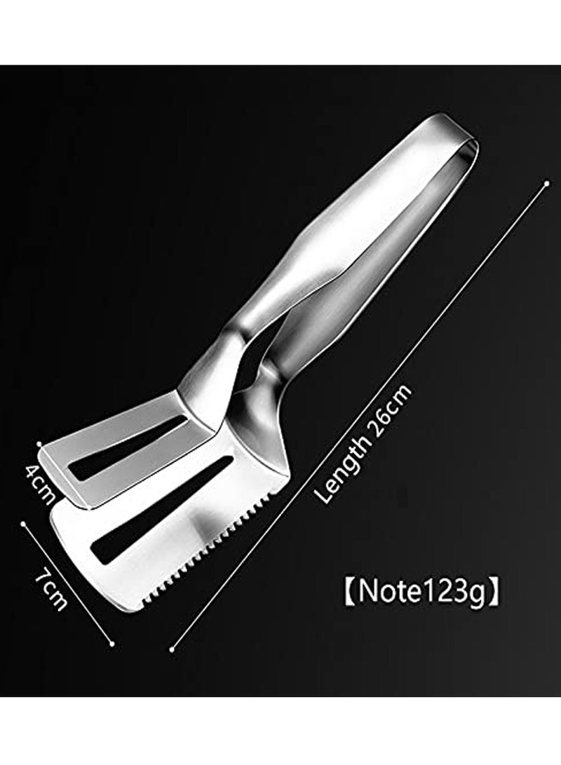 Excefore 2 Pcs Stainless Steel Steak Clips with Serration, Multi-Function Food Grade BBQ Tongs, Bread Clip, Kitchen Jagged Flipping Spatula Clamp, Can Clip, Shovel - Image 3