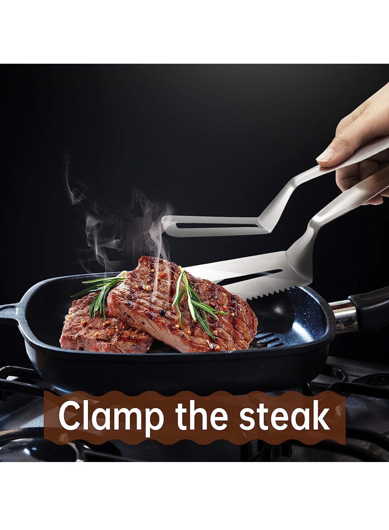 Excefore 2 Pcs Stainless Steel Steak Clips with Serration, Multi-Function Food Grade BBQ Tongs, Bread Clip, Kitchen Jagged Flipping Spatula Clamp, Can Clip, Shovel - Image 4