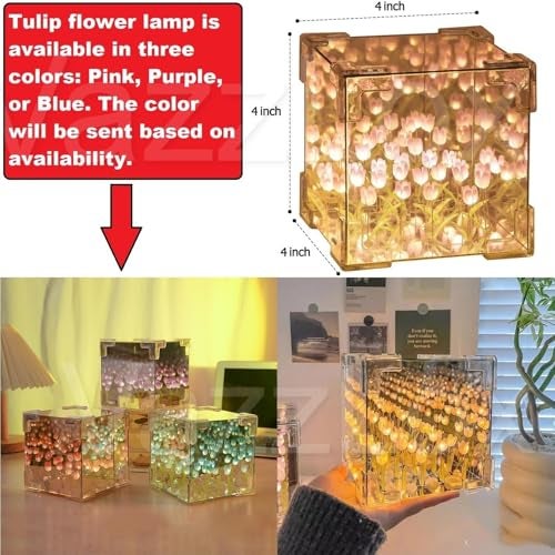 VazzLox DIY(Do It Yourself) Tulip Lamp Mirror Cube 30 Flowers LED Decorative Lamps Handmade 2 in 1 Table Ornaments & Mirror DIY Infinite Tulip Light Lamp for Bedroom Living Room Decor Gift -Multicolor - Image 5