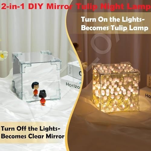VazzLox DIY(Do It Yourself) Tulip Lamp Mirror Cube 30 Flowers LED Decorative Lamps Handmade 2 in 1 Table Ornaments & Mirror DIY Infinite Tulip Light Lamp for Bedroom Living Room Decor Gift -Multicolor - Image 4