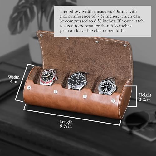 ROTHWELL Watch Roll Travel Case for 3 Watches | Tough Portable Protection, Fits All Wrist Watch & Smart Watches Up to 50mm (Tan/Brown) - Image 2