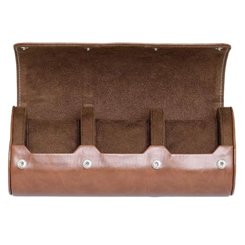 ROTHWELL Watch Roll Travel Case for 3 Watches | Tough Portable Protection, Fits All Wrist Watch & Smart Watches Up to 50mm (Tan/Brown) - Image 1