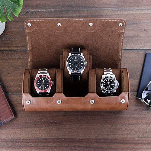 ROTHWELL Watch Roll Travel Case for 3 Watches | Tough Portable Protection, Fits All Wrist Watch & Smart Watches Up to 50mm (Tan/Brown) - Image 3