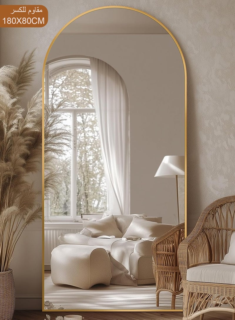 تايمي مرآة ضخمة جدا بإطار انيق وزجاج مقاوم للكسر 180x80 سم - مرآة كاملة الطول بإطار معدني ذهبي وحامل خلفي - تصميمها الرائع يناسب غرفة المعيشة وغرفة النوم - Image 1