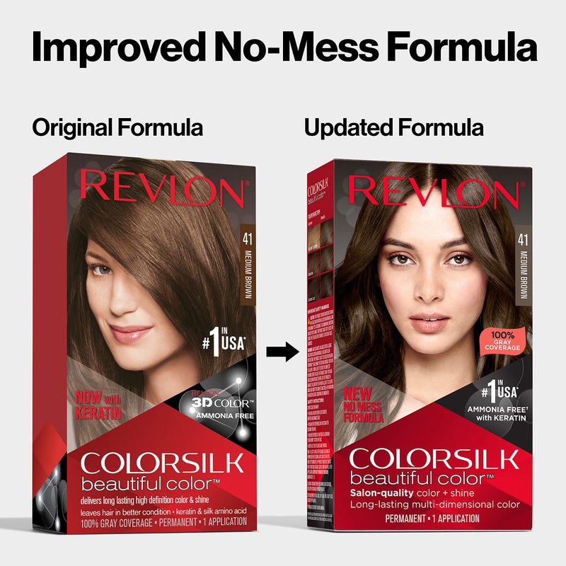 Revlon Colorsilk Beautiful Color, Permanent Hair Dye with Keratin, 100% Gray Coverage, Ammonia Free, 44 Medium Reddish Brown - Image 3