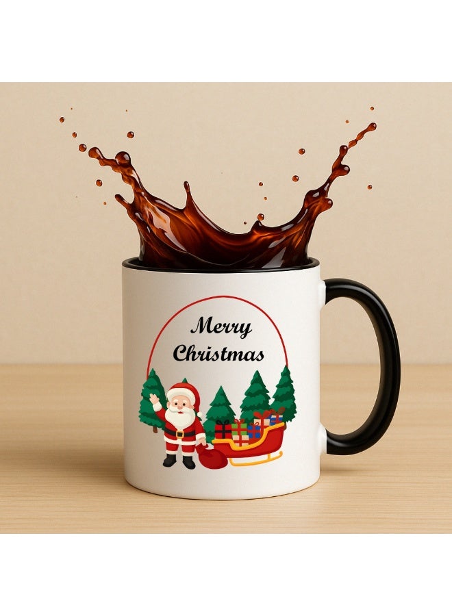 برينت شوب فور مي كوب قهوة سيراميكي مطبوع عليه عبارات "عيد ميلاد سعيد" - هدية مثالية للأصدقاء والموظفين | كوب أسود ثنائي اللون بتصميم وديكور عيد الميلاد - Image 3