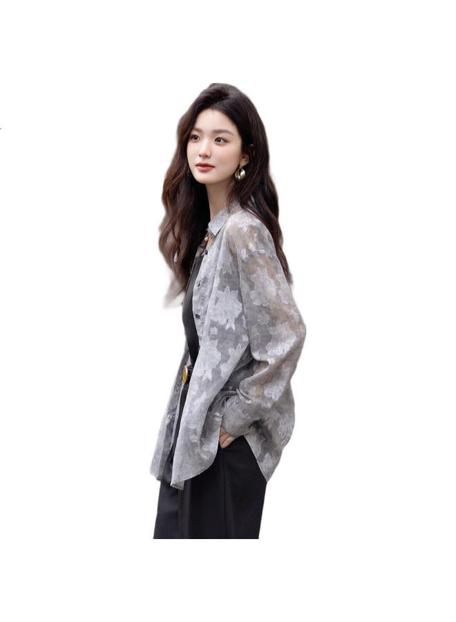 dme Demna "Time Mirror Flower" Autumn Texture Lapel Burnt Flower Shirt Artistic Blurred Loose Comfortable Shirt Women'S Top - Image 1
