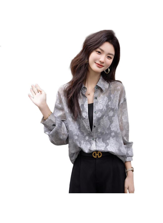 dme Demna "Time Mirror Flower" Autumn Texture Lapel Burnt Flower Shirt Artistic Blurred Loose Comfortable Shirt Women'S Top - Image 3