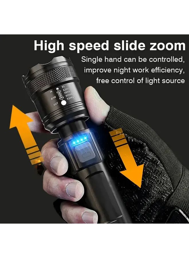 Black USB Rechargeable High Lumen Spotlight Adjustable Zoom 3 Modes Portable Flashlight - Image 3
