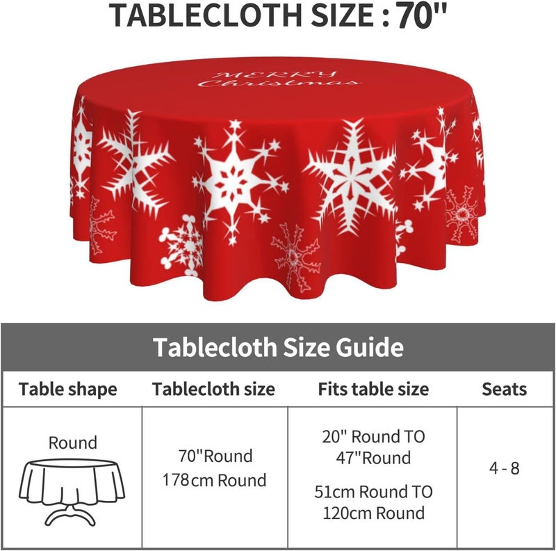 Bzkier Christmas Tablecloth Round Cloth Merry Christmas Snowflake Kitchen Dinning Tabletop Decor Cover Washable Polyester for Buffet Table Parties Holiday Dinner Party 70 Inch - Image 3