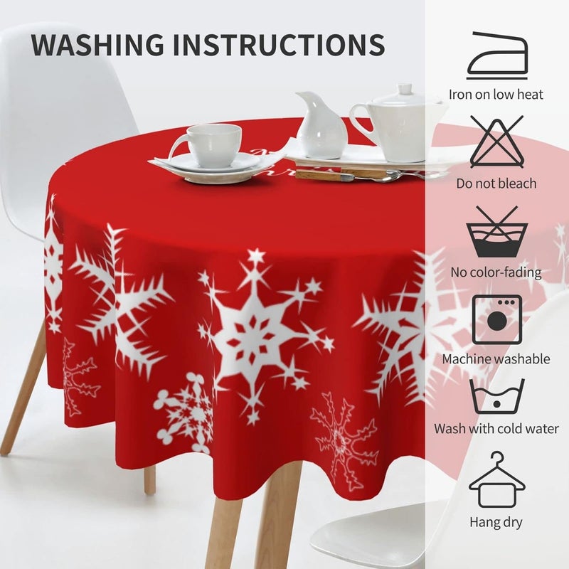Bzkier Christmas Tablecloth Round Cloth Merry Christmas Snowflake Kitchen Dinning Tabletop Decor Cover Washable Polyester for Buffet Table Parties Holiday Dinner Party 70 Inch - Image 2