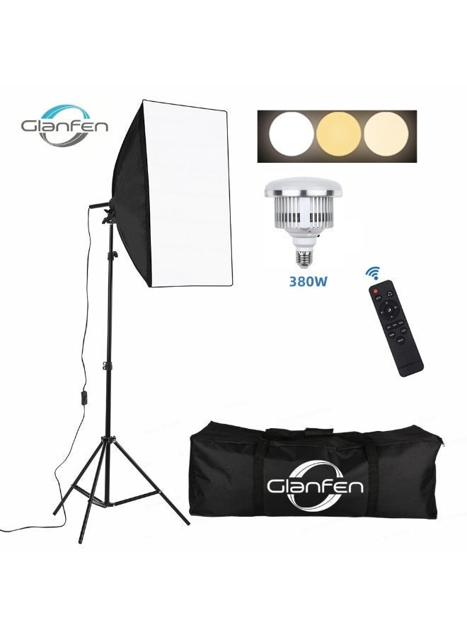 غرانفين طقم إضاءة "سوفت بوكس" (Softbox) للتصوير الفوتوغرافي والفيديو، بقوة 350 واط وإضاءة مستمرة، يتضمن صندوق إضاءة ناعمة (50×70 سم) ومصباح LED بقاعدة E27 (نطاق حرارة لونية 3000K-6500K)؛ معدات إضاءة مثالية للاستوديوهات وكاميرات التصوير وتسجيل الفيديو. - Image 1