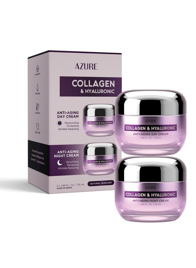 Azure Cosmetics Azure Hyaluronic Acid & Collagen Day/Night Cream Value Set Renewing Toning & Hydrating Face Moisturizer Reduces Wrinkles Fine Lines Vegan Skin Care Made In Korea 2X 50Ml / 1.69 Fl Oz - Image 1