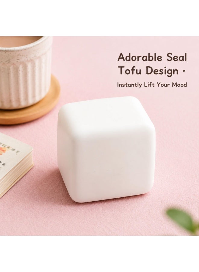Tofu Seal Squishy Slow Rise Stress Cube Toy - Soft White Fidget Block for Anxiety Relief - Image 3