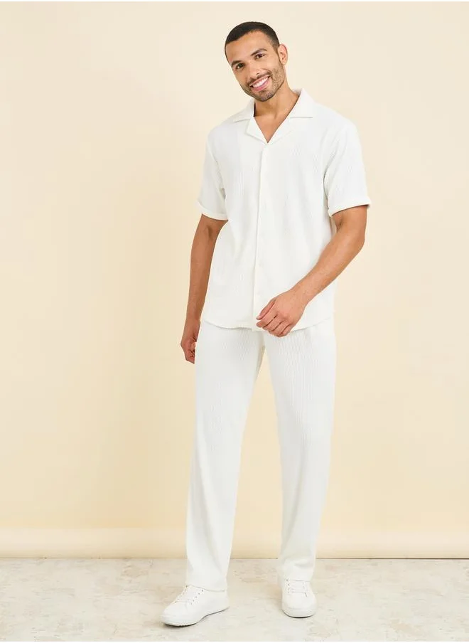 ستايلي Styli Textured Ribbed Knit Relaxed Fit Shirt and Pant Co-Ords