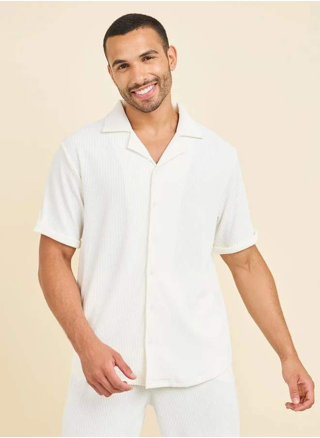 ستايلي Styli Textured Ribbed Knit Relaxed Fit Shirt and Pant Co-Ords