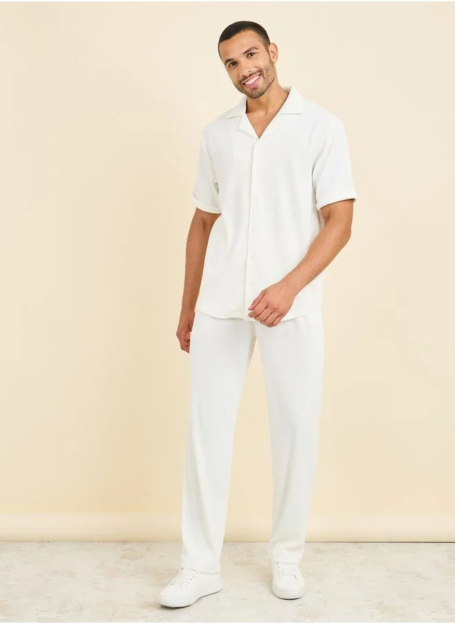 ستايلي Textured Rib Knit Relaxed Fit Shirt & Pant Co-Ord Set