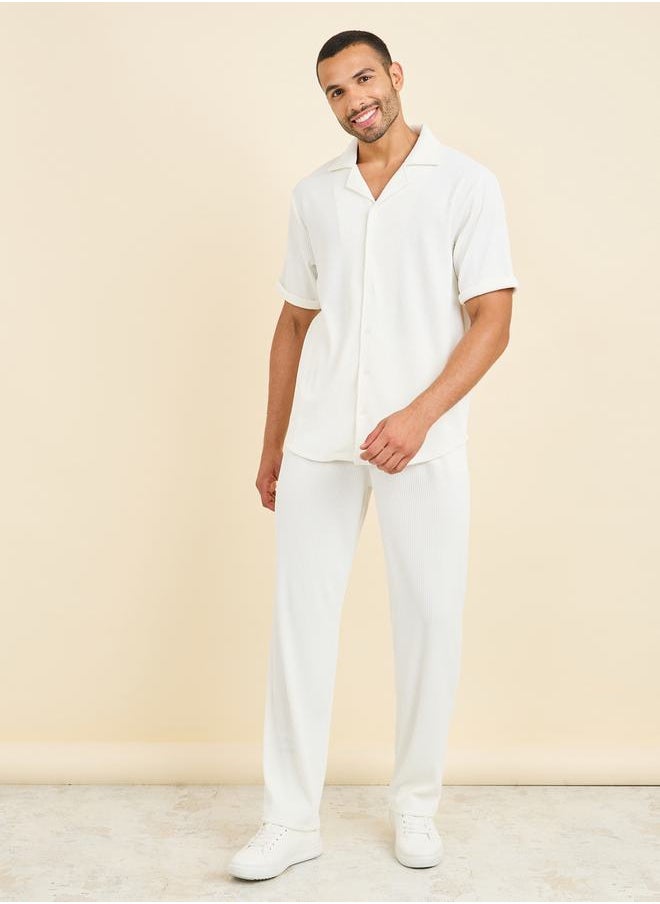 Styli - Textured Rib Knit Relaxed Fit Shirt & Pant Co-Ord Set - Image 1