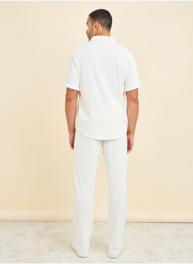 Styli - Textured Rib Knit Relaxed Fit Shirt & Pant Co-Ord Set - Image 1