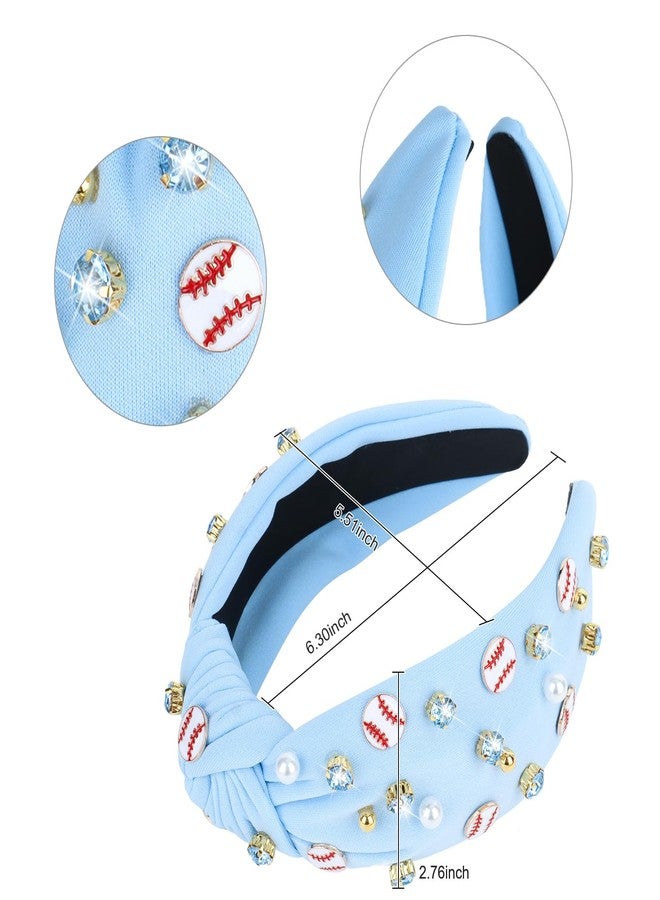 YARIEW Baseball Headband for Women - Wide Knotted Jeweled Top Knot Headband - Game Day Sports Fan Mom Baseball Gifts (Blue) - Image 3