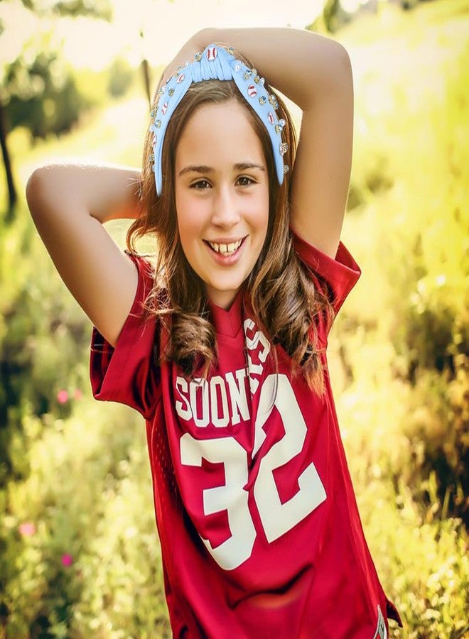 YARIEW Baseball Headband for Women - Wide Knotted Jeweled Top Knot Headband - Game Day Sports Fan Mom Baseball Gifts (Blue) - Image 5